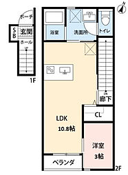 エスリーB棟 1LDKの間取図画像