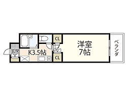 フレンズ 1Kの間取図画像