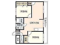 SYコートマンション 2LDKの間取図画像
