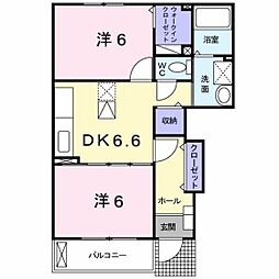 グリーンビュー清風台 2DKの間取図画像