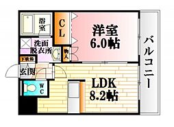 コンフォート原田 1LDKの間取図画像