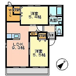 シャルムメゾンA 2LDKの間取図画像