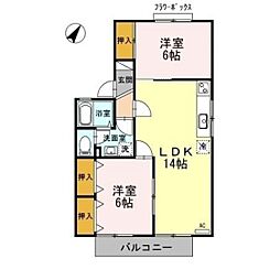 セジュール中井B 2LDKの間取図画像