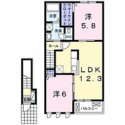 カーザセレーナ相田B 2LDKの間取図画像