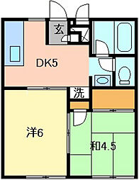 ツインハイツワタナベ　A棟 2階2DKの間取り