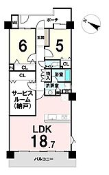 コスモ・ザ・パークス調布多摩川 2SLDKの間取り