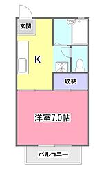コーポ藤 1階1Kの間取り
