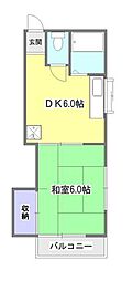 第二サンライズコーポ 2階1DKの間取り