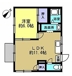青葉町ハイツ 1階1LDKの間取り