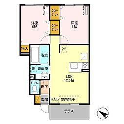 クラインベルク 1階2LDKの間取り