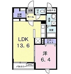 グレイス・ソルラ 2階1LDKの間取り