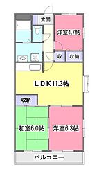 アスティーロイヤル 3階3LDKの間取り