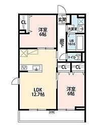 Ｌａ　Ｌｉｂｅｌｌｕｌｅ　二本榎 1階2LDKの間取り