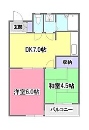 けやき通りマンション 3階2DKの間取り