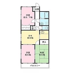 イーストリッチ 1階3DKの間取り