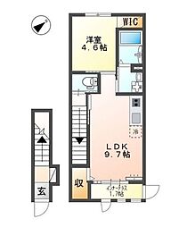 オアシス久米 2階1LDKの間取り