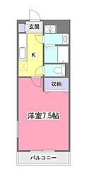 ペルシーモ 2階1Kの間取り