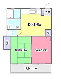 松島ハイツ 2DKの間取図画像