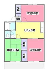 ウォーターパーク塚本D 3DKの間取図画像