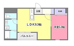 リーブルファイン新座大和田II 2階1LDKの間取り
