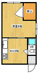 第三万町荘 3階1Kの間取り