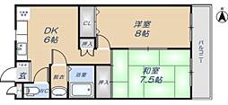 高安矢野ハイツB棟 2DKの間取図画像