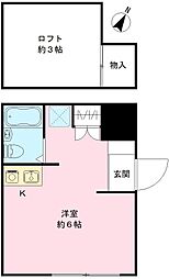 キャッスル青木 1階ワンルームの間取り