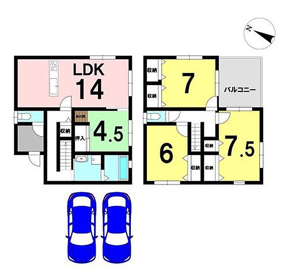 4LDKの間取り駐車2台可能