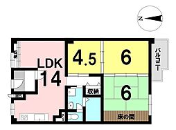秋篠サン・パレス1号棟 3LDKの間取図画像