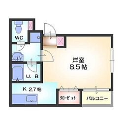 カトレヤ21 ワンルームの間取図画像