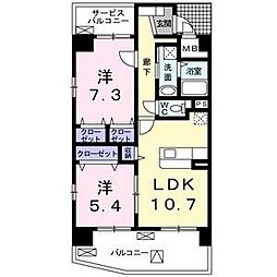キャトルセゾン代官町 2LDKの間取図画像