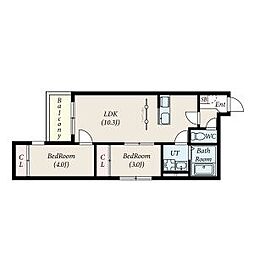 Revive矢田 2LDKの間取図画像