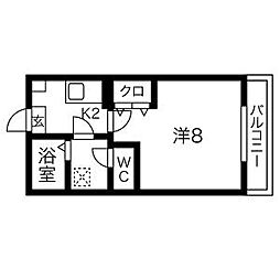 クレフラスト大曽根北A棟 1Kの間取図画像