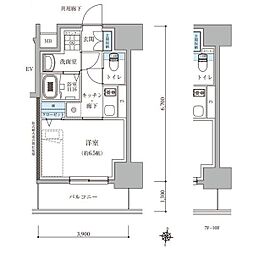 テナス瑞穂通 1Kの間取図画像
