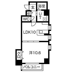 名古屋市営東山線 千種駅 徒歩5分の賃貸マンション 2階1LDKの間取り