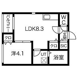 バンブーハウス平安通 1LDKの間取図画像