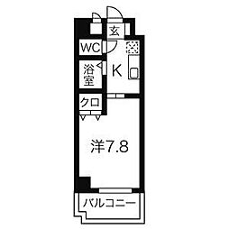 びい6植田 4階1Kの間取り