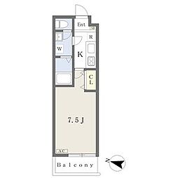 ルシエル吹上 2階1Kの間取り