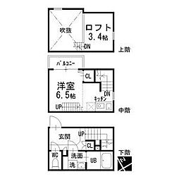 パークサイド北斗 2階1Kの間取り