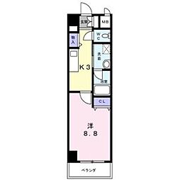 ニューシティアパートメンツ円上町 8階1Kの間取り