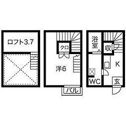 ベルセ黒川 2階1Kの間取り