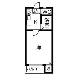 オークヴィラ黒川 1Kの間取図画像