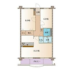 ホリーステージ城山 2階2LDKの間取り