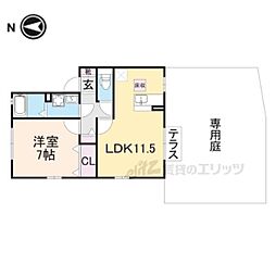 近鉄奈良線 生駒駅 徒歩20分の賃貸アパート 1階1LDKの間取り
