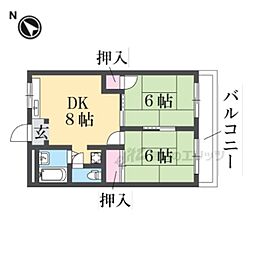 近鉄生駒線 菜畑駅 徒歩10分の賃貸マンション 3階2DKの間取り