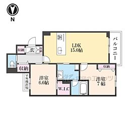 レジデンス三条宮前 2階2LDKの間取り