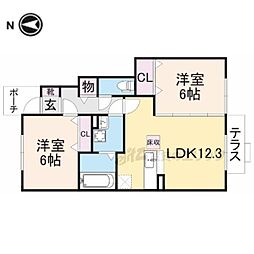 JR関西本線 郡山駅 3.1kmの賃貸アパート 1階2LDKの間取り