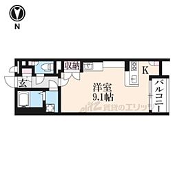 近鉄生駒線 一分駅 徒歩5分の賃貸アパート 1階ワンルームの間取り