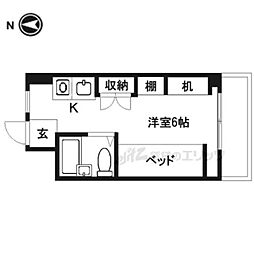 シャンクレール奈良 1階ワンルームの間取り