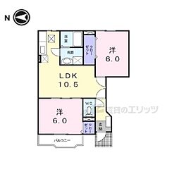アサテラスII 1階2LDKの間取り
